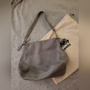 Large grey Roots leather shoulder bag